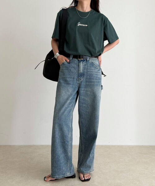 fredy emue(フレディエミュ)の「【GEVACO/ゲバコ】ワンポイントロゴチェーン刺繍半袖Tシャツ(Tシャツ/カットソー・レディース・カーキ/ブラック/オフホワイト/レッド・38)」の6枚目の写真