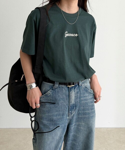 fredy emue(フレディエミュ)の「【GEVACO/ゲバコ】ワンポイントロゴチェーン刺繍半袖Tシャツ(Tシャツ/カットソー・レディース・カーキ/ブラック/オフホワイト/レッド・38)」の8枚目の写真