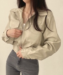 ジップ付き合成皮革ジャケット