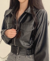 ジップ付き合成皮革ジャケット