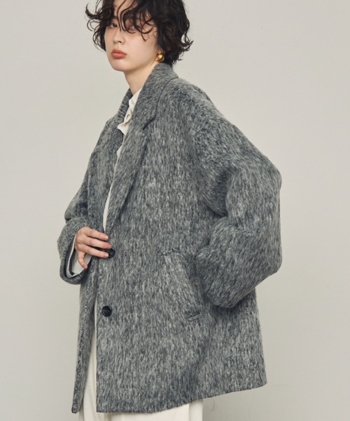 Trish（トリッシュ）の「シャギーミドルテーラーコート（ステンカラーコート・レディース・グレー/チャコールグレー・MEDIUM）」の2枚目の写真