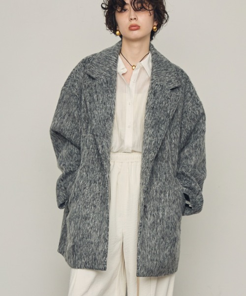 Trish（トリッシュ）の「シャギーミドルテーラーコート（ステンカラーコート・レディース・グレー/チャコールグレー・MEDIUM）」の3枚目の写真