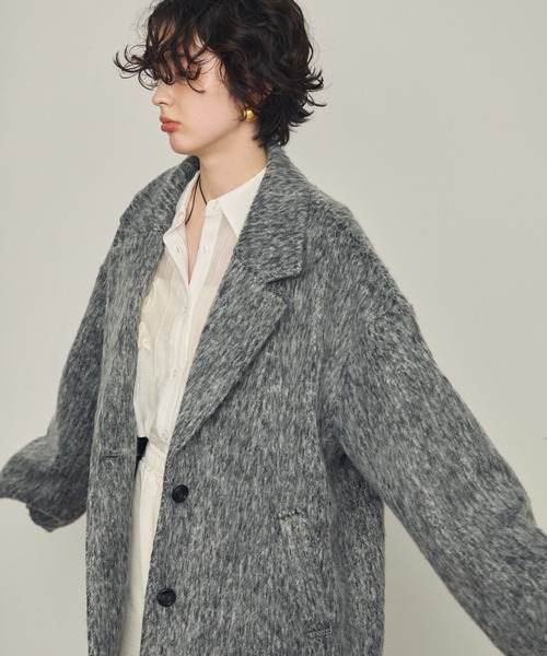 Trish（トリッシュ）の「シャギーミドルテーラーコート（ステンカラーコート・レディース・グレー/チャコールグレー・MEDIUM）」の8枚目の写真
