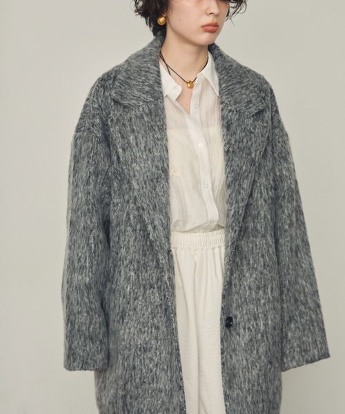 Trish（トリッシュ）の「シャギーミドルテーラーコート（ステンカラーコート・レディース・グレー/チャコールグレー・MEDIUM）」の17枚目の写真
