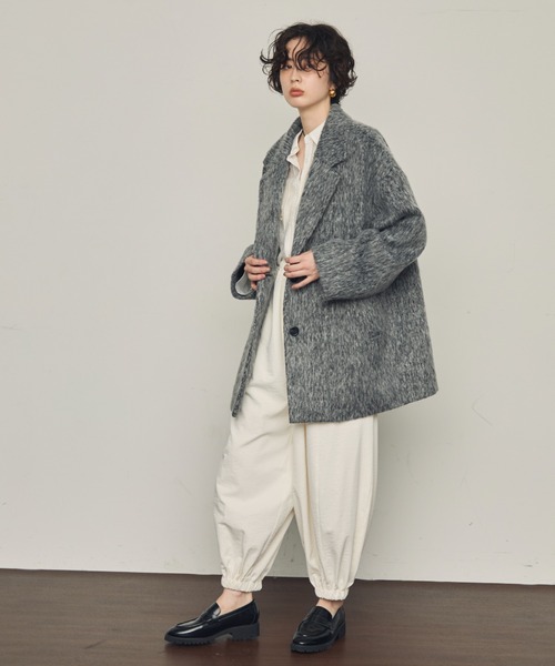 Trish（トリッシュ）の「シャギーミドルテーラーコート（ステンカラーコート・レディース・グレー/チャコールグレー・MEDIUM）」の10枚目の写真