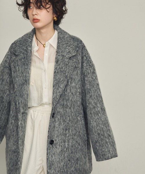 Trish（トリッシュ）の「シャギーミドルテーラーコート（ステンカラーコート・レディース・グレー/チャコールグレー・MEDIUM）」の5枚目の写真