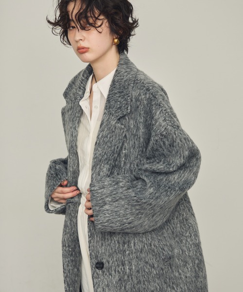 Trish（トリッシュ）の「シャギーミドルテーラーコート（ステンカラーコート・レディース・グレー/チャコールグレー・MEDIUM）」の7枚目の写真