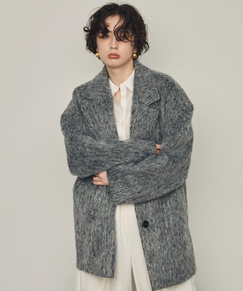 Trish（トリッシュ）の「シャギーミドルテーラーコート（ステンカラーコート・レディース・グレー/チャコールグレー・MEDIUM）」の4枚目の写真