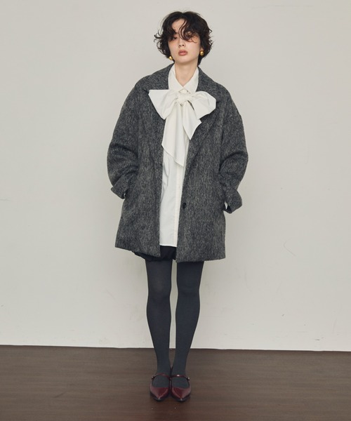Trish（トリッシュ）の「シャギーミドルテーラーコート（ステンカラーコート・レディース・グレー/チャコールグレー・MEDIUM）」の18枚目の写真