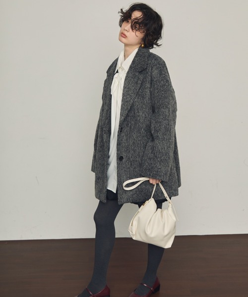 Trish（トリッシュ）の「シャギーミドルテーラーコート（ステンカラーコート・レディース・グレー/チャコールグレー・MEDIUM）」の22枚目の写真