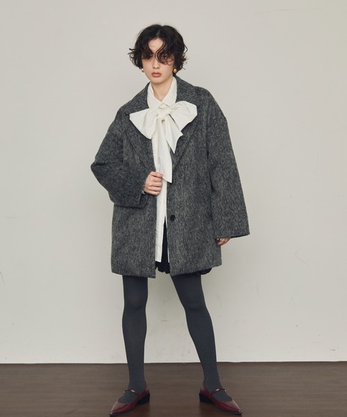 Trish（トリッシュ）の「シャギーミドルテーラーコート（ステンカラーコート・レディース・グレー/チャコールグレー・MEDIUM）」の19枚目の写真