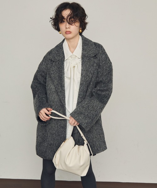 Trish（トリッシュ）の「シャギーミドルテーラーコート（ステンカラーコート・レディース・グレー/チャコールグレー・MEDIUM）」の21枚目の写真