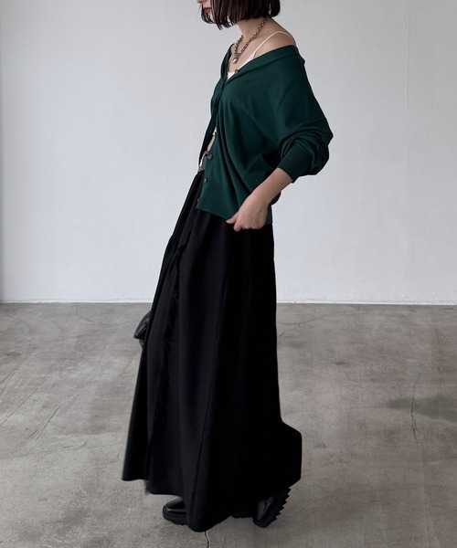 ラインフリンジティアードスカート/フリルスカート【ウエストゴム