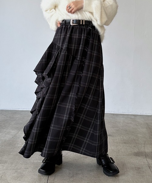 PAGEBOY（ページボーイ）の「ラインフリンジティアードスカート/フリルスカート【ウエストゴム・ストレスフリー】（スカート・レディース・ブラウン系その他/ブラック/レッド/ブラック系その他・FREE）」の18枚目の写真