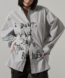 Alfred Alex | 【Alfred Alex】レタリングプリントオーバーサイズストライプシャツ(シャツ/ブラウス)