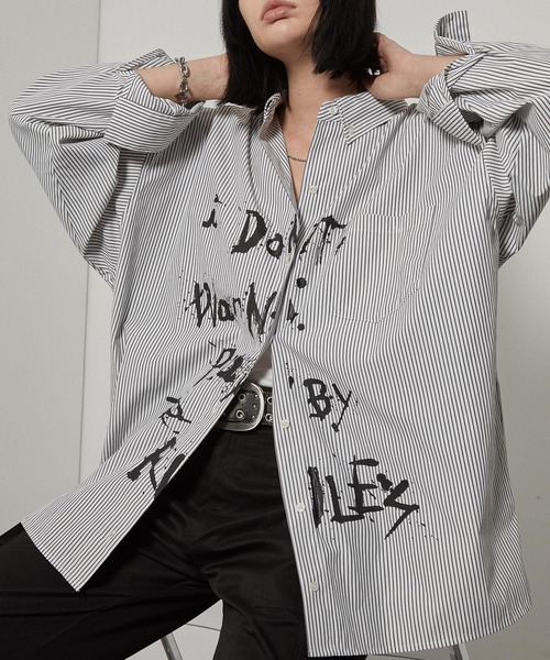 Alfred Alex(アルフレッドアレックス)の「【Alfred Alex】レタリングプリントオーバーサイズストライプシャツ(シャツ/ブラウス・レディース・ブラック/ホワイト・M/L)」の9枚目の写真