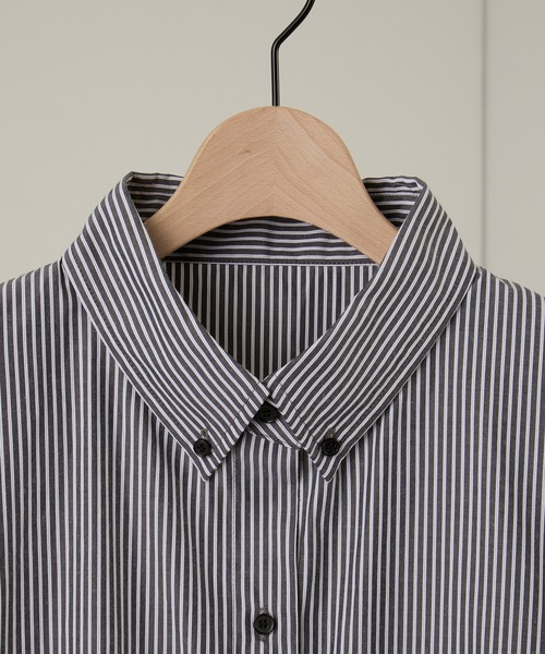 Alfred Alex】レタリングプリントオーバーサイズストライプシャツ