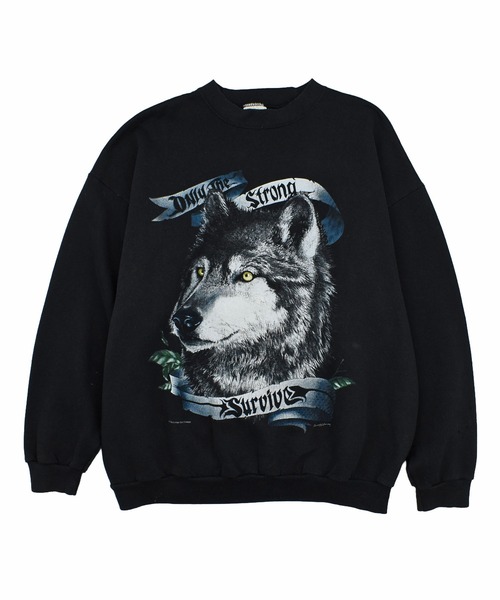 TULTEX(タルテックス)の「【USED】90’s TULTEX “Wolf” アニマル スウェット USA製(スウェット・メンズ・ブラック・X-LARGE)」の1枚目の写真