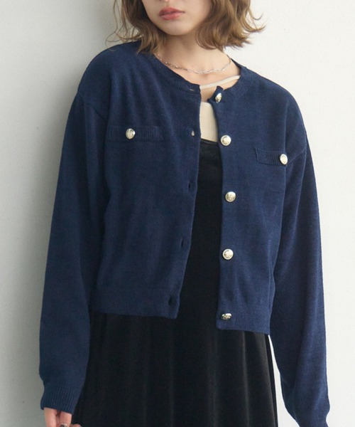 RETRO GIRL(レトロガール)の「モール金釦カーデ(カーディガン/ボレロ・レディース・ナチュラル/レッド/ブルー・FREE)」の2枚目の写真