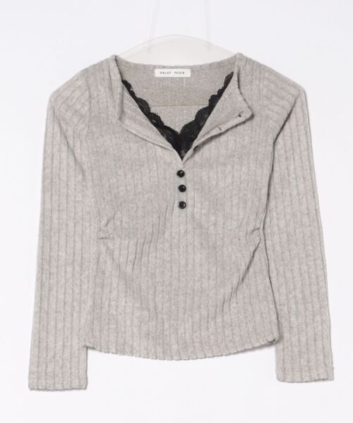 HALEY PESCA(ヘーリーペスカ)の「HALEY PESCA/ヘンリーネック バイカラーレイヤードカットソー(Tシャツ/カットソー・レディース・グレー/ブラック/ダークグレー/ホワイト・SMALL/MEDIUM)」の7枚目の写真