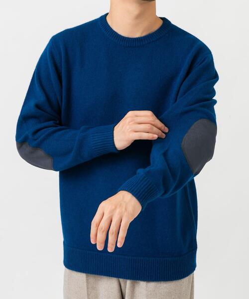 LOEWE ネイビー ウール セーター 肘パッチ付き LOEWE ネイビー ウール セーター 肘パッチ付き