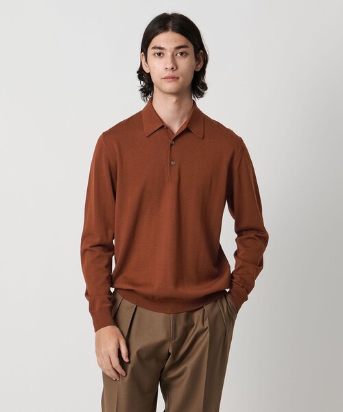 UNITED ARROWS(ユナイテッドアローズ)の「ウール ハイゲージ ニットポロシャツ(ポロシャツ・メンズ・ダークオレンジ/グレー系/ネイビー・M/S/XL/L)」の1枚目の写真