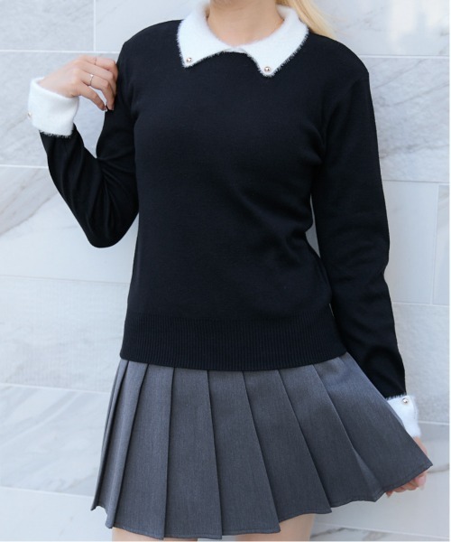 GORGE(ゴージ)の「《フェザー襟×袖口デザイン》レディース ニットプルオーバー/配色アクセント 秋冬(ニット/セーター・レディース・ブラック/オフホワイト/グレー・F)」の13枚目の写真