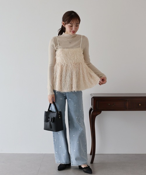 BLUEEAST（ブルーイースト）の「フェザーフリンジビスチェ（キャミソール・レディース・ブラック/アイボリー・MEDIUM）」の9枚目の写真