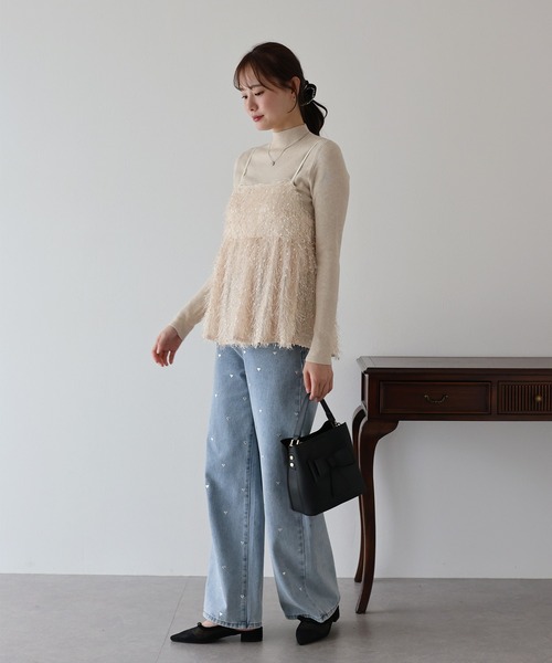 BLUEEAST（ブルーイースト）の「フェザーフリンジビスチェ（キャミソール・レディース・ブラック/アイボリー・MEDIUM）」の10枚目の写真