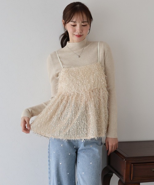 BLUEEAST（ブルーイースト）の「フェザーフリンジビスチェ（キャミソール・レディース・ブラック/アイボリー・MEDIUM）」の7枚目の写真