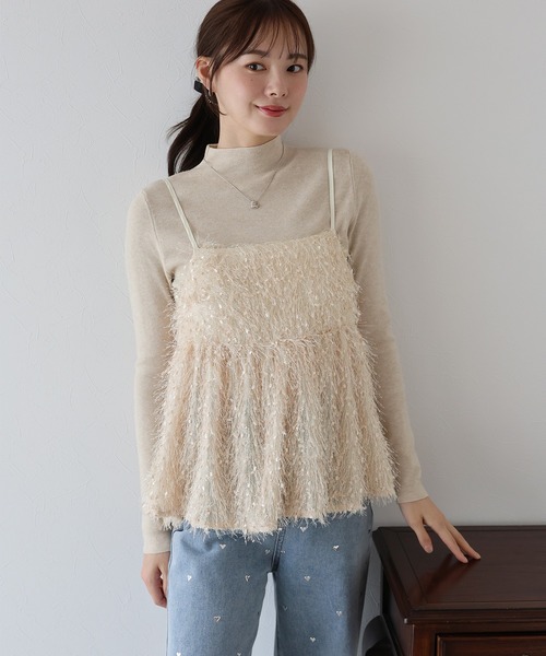 BLUEEAST（ブルーイースト）の「フェザーフリンジビスチェ（キャミソール・レディース・ブラック/アイボリー・MEDIUM）」の6枚目の写真