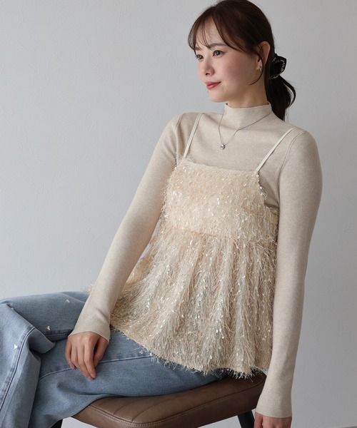 BLUEEAST（ブルーイースト）の「フェザーフリンジビスチェ（キャミソール・レディース・ブラック/アイボリー・MEDIUM）」の4枚目の写真