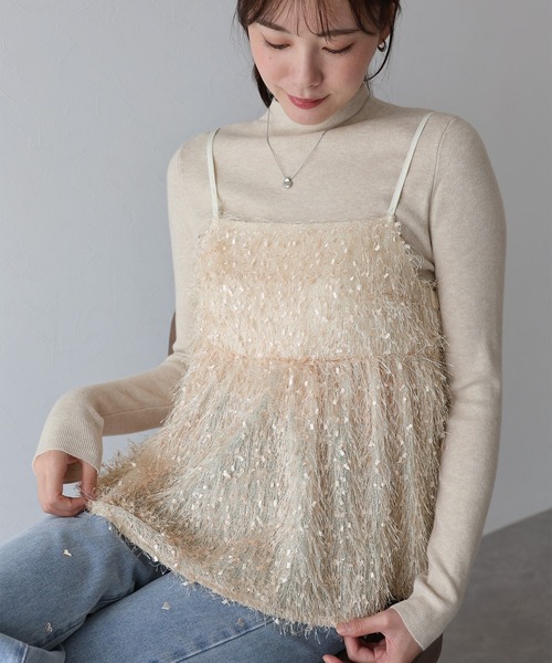 BLUEEAST（ブルーイースト）の「フェザーフリンジビスチェ（キャミソール・レディース・ブラック/アイボリー・MEDIUM）」の3枚目の写真