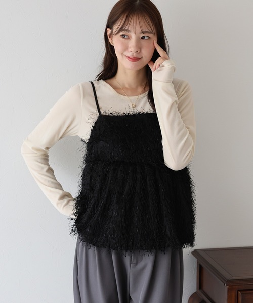 BLUEEAST（ブルーイースト）の「フェザーフリンジビスチェ（キャミソール・レディース・ブラック/アイボリー・MEDIUM）」の14枚目の写真