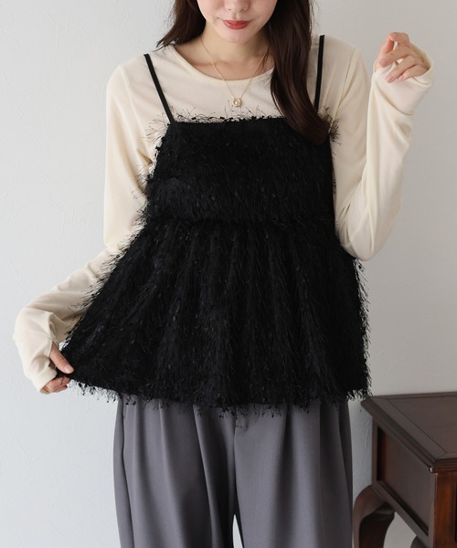 BLUEEAST（ブルーイースト）の「フェザーフリンジビスチェ（キャミソール・レディース・ブラック/アイボリー・MEDIUM）」の12枚目の写真
