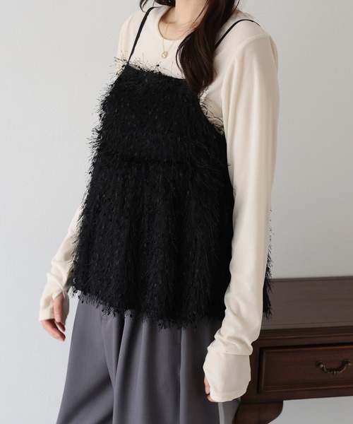 BLUEEAST（ブルーイースト）の「フェザーフリンジビスチェ（キャミソール・レディース・ブラック/アイボリー・MEDIUM）」の13枚目の写真