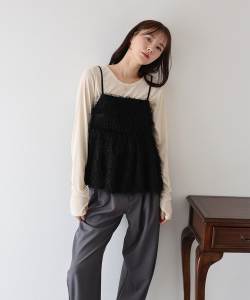 BLUEEAST（ブルーイースト）の「フェザーフリンジビスチェ（キャミソール・レディース・ブラック/アイボリー・MEDIUM）」の16枚目の写真