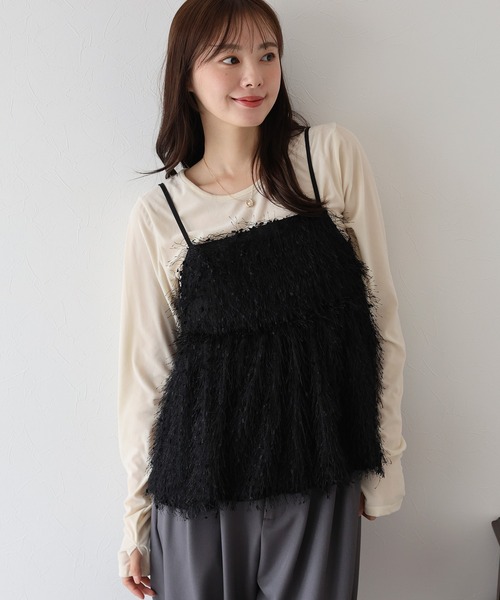 BLUEEAST（ブルーイースト）の「フェザーフリンジビスチェ（キャミソール・レディース・ブラック/アイボリー・MEDIUM）」の11枚目の写真
