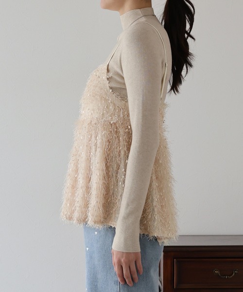 BLUEEAST（ブルーイースト）の「フェザーフリンジビスチェ（キャミソール・レディース・ブラック/アイボリー・MEDIUM）」の21枚目の写真