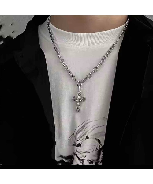ネックレス シルバー 88eighty-eight】BIG 十字架ビジューシルバーネックレス【import