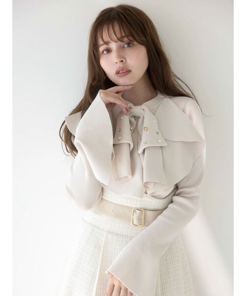 dazzlin（ダズリン）の「ラッフルタイニット（ニット/セーター・レディース・ベージュ/ブラック/グレー・FREE）」の7枚目の写真