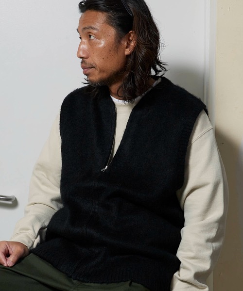 TOWNCRAFT（タウンクラフト）の「TOWNCRAFT/タウンクラフト SOLID SHAGGY ZIP VEST ボックスシルエット シャギーベスト（ベスト・メンズ・ブラック・M/L）」の8枚目の写真