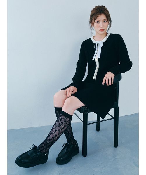 WEB・一部店舗限定カラー】ボウタイトリムニットセットアップ