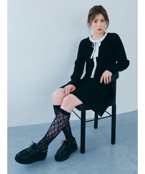 WEB・一部店舗限定カラー】ボウタイトリムニットセットアップ