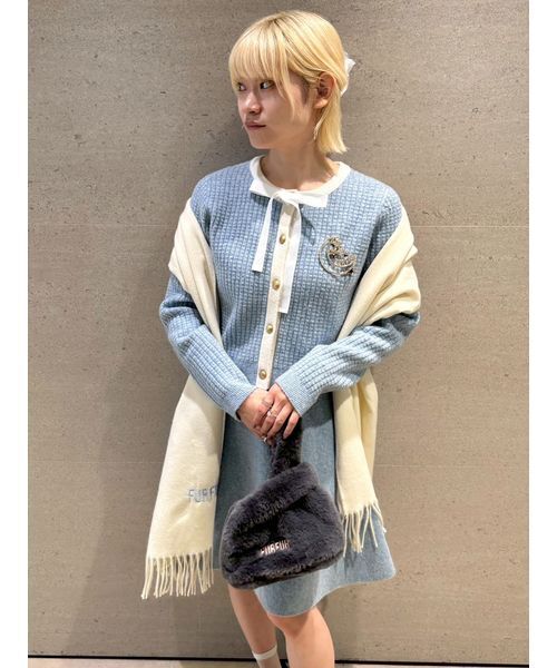 WEB・一部店舗限定カラー】ボウタイトリムニットセットアップ