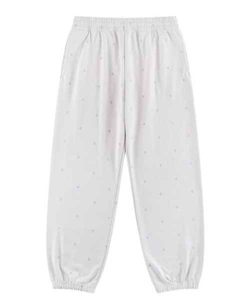 UNKNOWN LONDON(アンノウン・ロンドン)の「A'GEM/9 × .kom 『UNKNOWN LONDON/アンノウン ロンドン』 Tiny Cross Glitter Sweat Pants/タイクロス グリッター スウェットパンツ(スウェットパンツ・メンズ・オフホワイト/ブラック・S/M)」の2枚目の写真