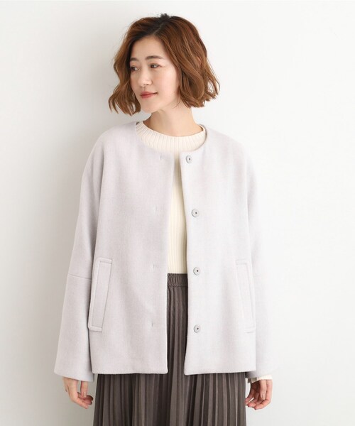 セール】【ウール混】軽やかに羽織れるショートコート（ノーカラー