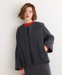 Plage 日本製 ウール ノーカラー ショート丈 コート カーディガン グレー Plage 日本製 ウール ノーカラー ショート丈 コート