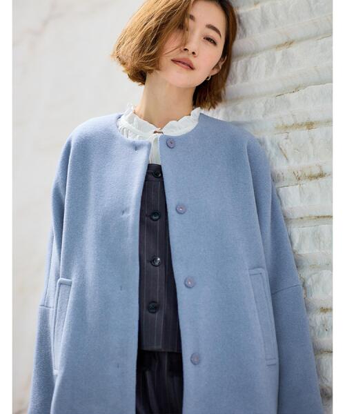 セール】【ウール混】軽やかに羽織れるショートコート（ノーカラー