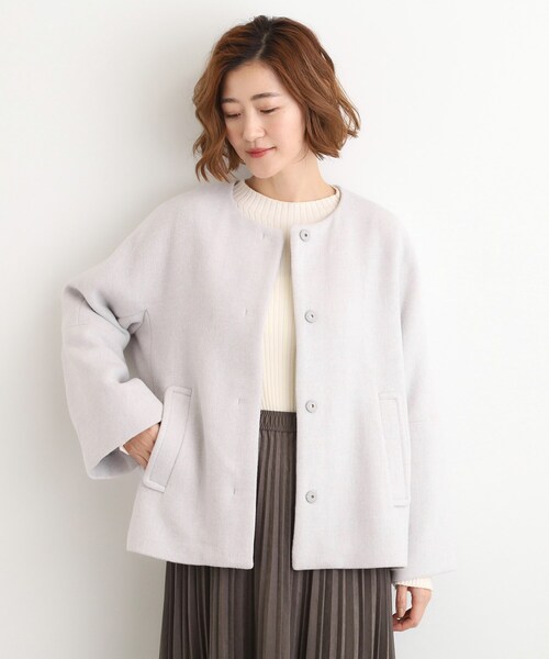 セール】【ウール混】軽やかに羽織れるショートコート（ノーカラー